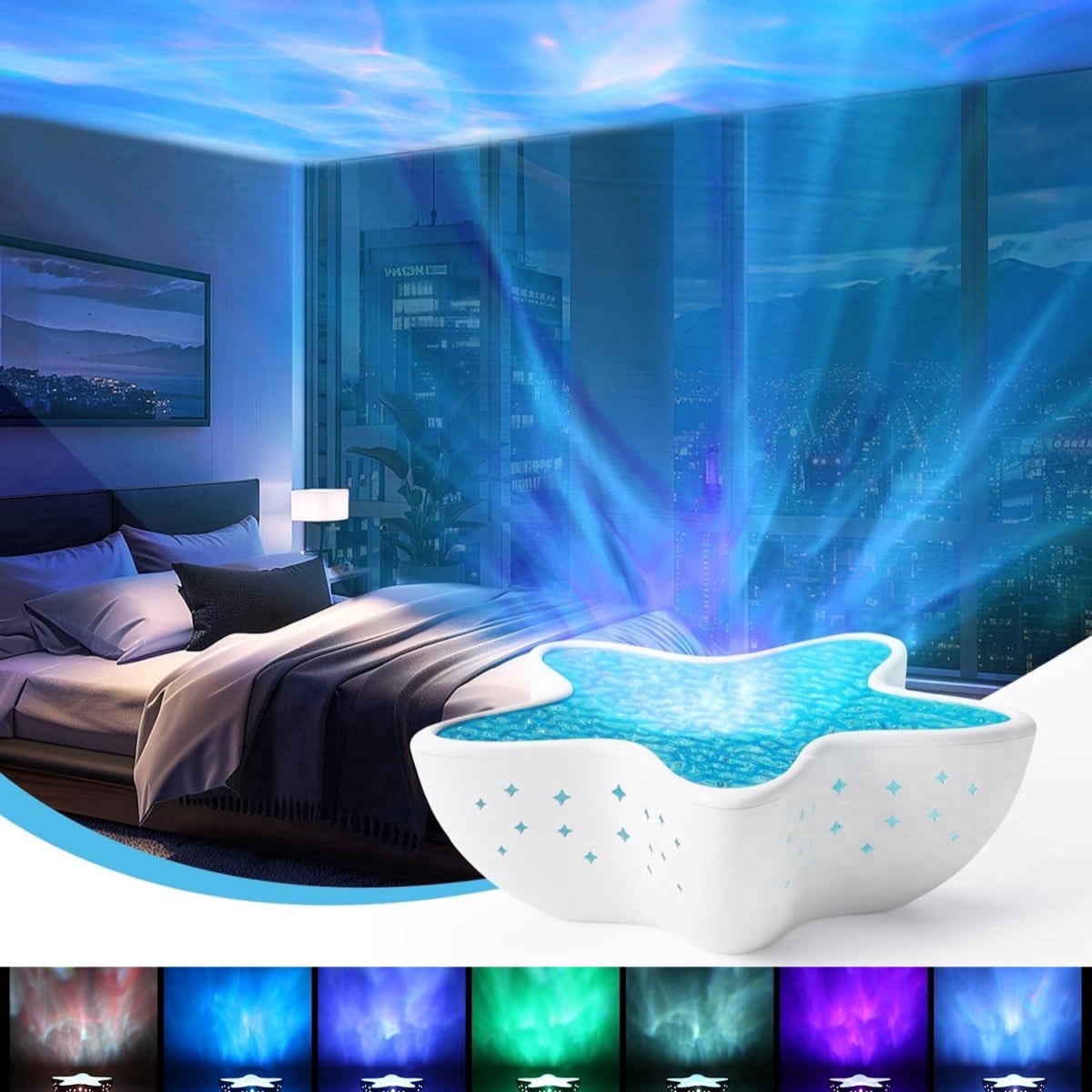 Ocean Wave Projector Light, 7 Colors Rechargeable Starfish Night