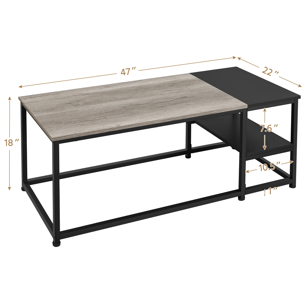 Alden Design Modern Coffee Table with Storage Shelf, Rustic Gray/Black - image 2 of 6