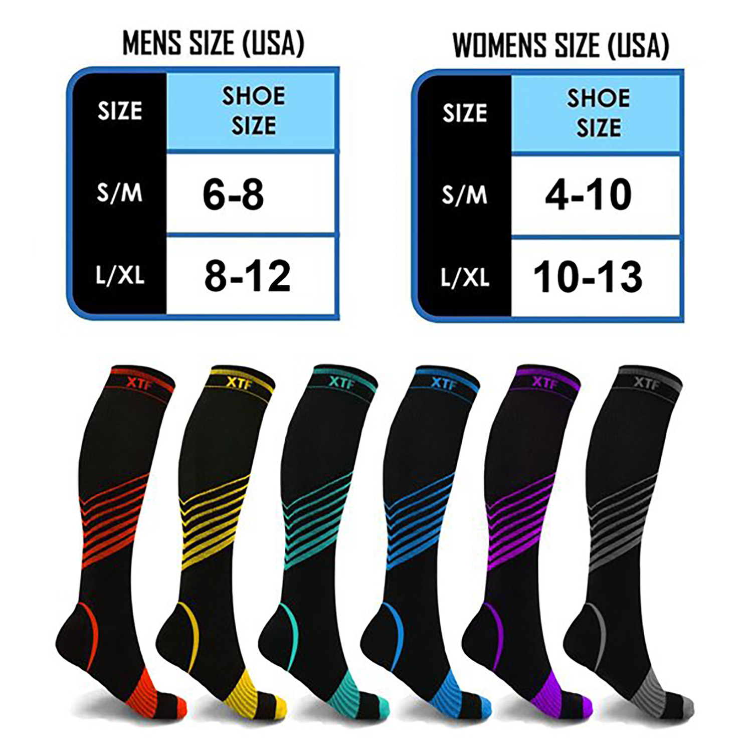 6-Pair Sport Compression Socks for Men and Women Knee High - made for ...