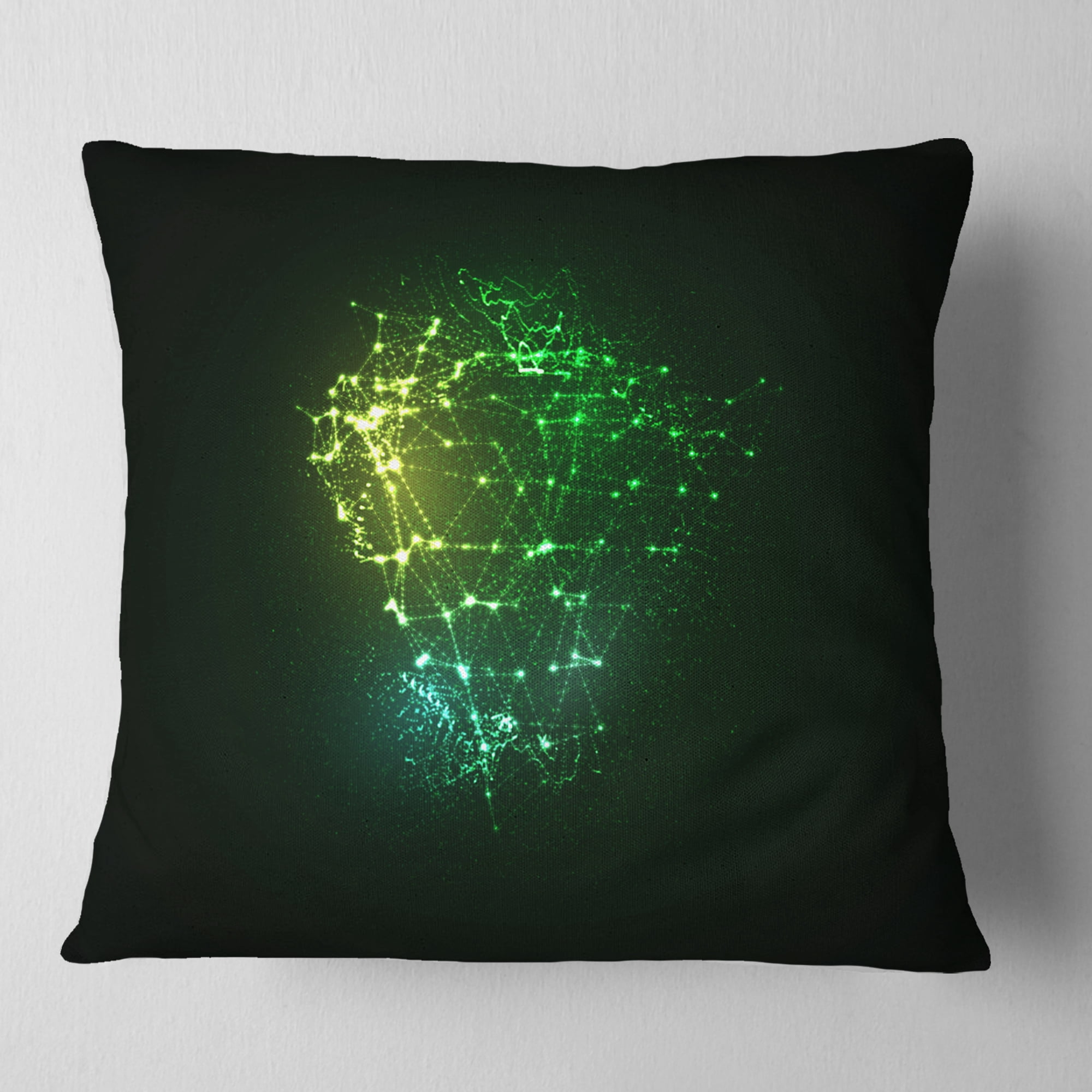Designart Green Glowing Particles - Abstract Throw Pillow - 18x18