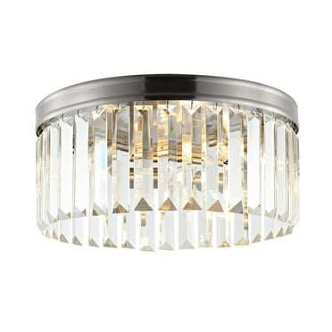 SAFAVIEH Ruslen 13 in. Glam 3-Light Brushed Nickel Glass Mount Light with Glass Shade