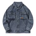 thumbnail image 2 of Maoxin Mens Jacket Fashionable Men's Solid Color Long Sleeved Lapel Casual Denim Jacket Spring/Autumn Clothing Blue XL, 2 of 5