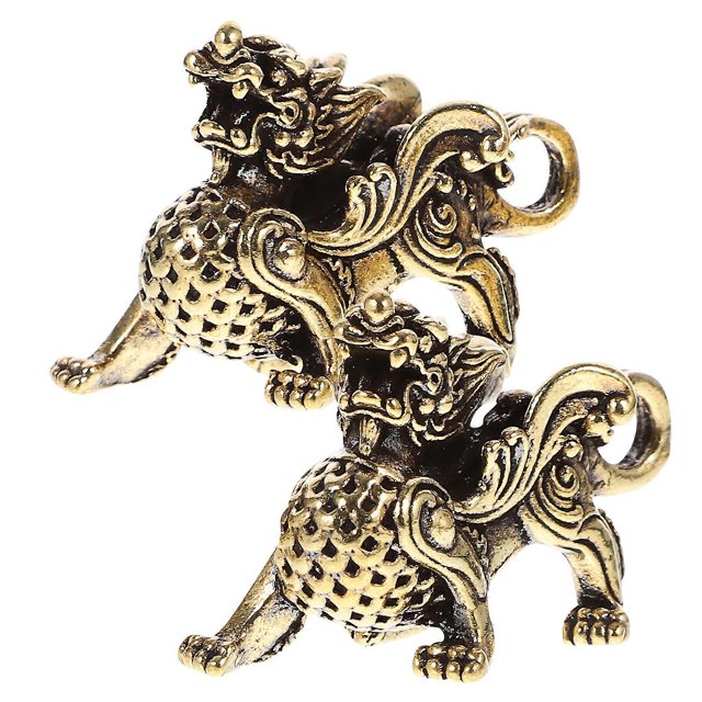 2pcs Feng Shui Kylin Statue Decor Brass Kylin Decor Pendant Tabletop Adornment