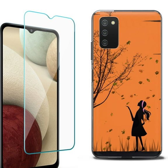 Slim-Fit Protective Fashion Phone Case (Black) for Samsung Galaxy A03s, with Tempered Glass Screen Protector, by OneToughShield ® - Autumn Leaf