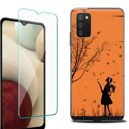 Slim-Fit Protective Fashion Phone Case (Black) for Samsung Galaxy A03s with Tempered Glass Screen Protector by OneToughShield ® - Autumn Leaf