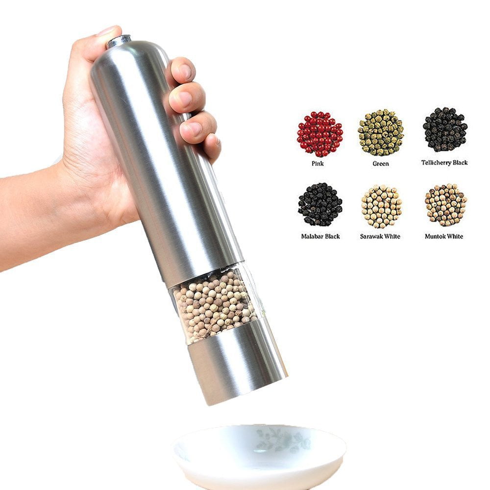 Electric Pepper or Salt Grinder Bottom LED Light, Adjustable Grind