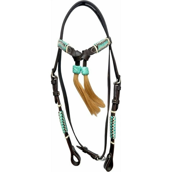 Leather Western Headstall Bridle| Futurity Knot Browband| Colored Rawhide| Natural Hair Tassels