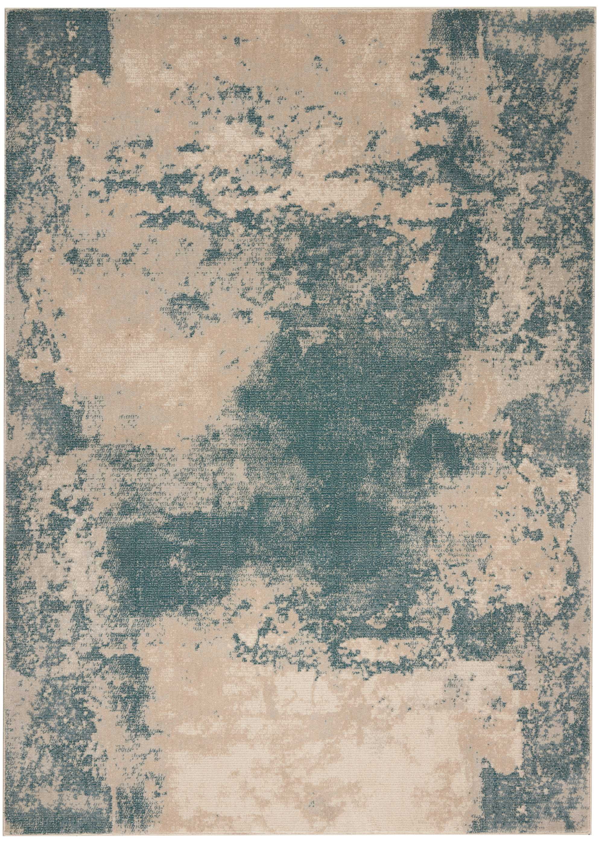 9'3 x 12'9 Nourison Maxell Modern/Contemporary Ivory/Teal Area Rug