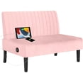 thumbnail image 2 of Mini Small Comfy Couch Armless Loveseat Sofa with USB Ports, Velvet Sofa for Small Spaces - Pink, 2 of 10