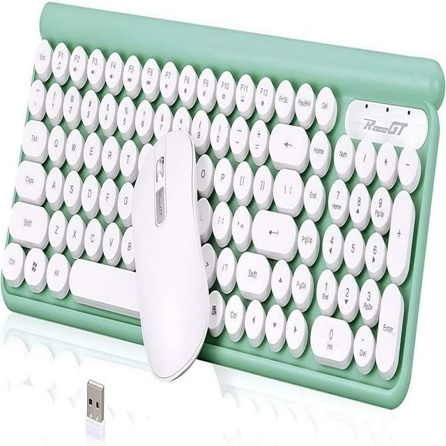 CHOK Wireless Keyboard and Mouse Combo Typewriter Keyboard Mouse Combo 2.4G Silent USB Mouse Quiet Cordless Cute Retro Keyboard Mouse Set for Windows Computer Desktop PC Laptop