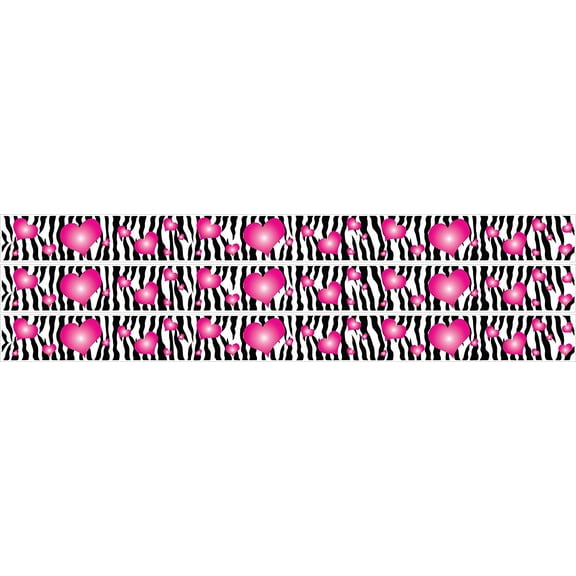 Zebra Print and Hot Pink 3d Hearts Wall Border Decals