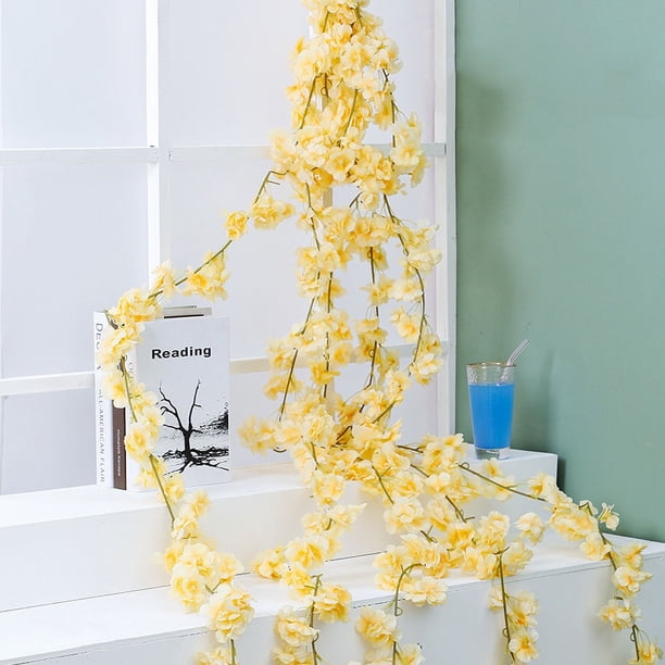 Guirnalda de flores de cerezo artificiales de Sakura para decoración del hogar, dormitorio, oficina, color champán