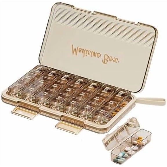Weekly Pill Organizer, Pill Boxes and Organizer 3 Times A Day Am Noon Pm Meets 7 Day, Large Travel Medication Container, Vitamin, Supplement, Fish Oil. White