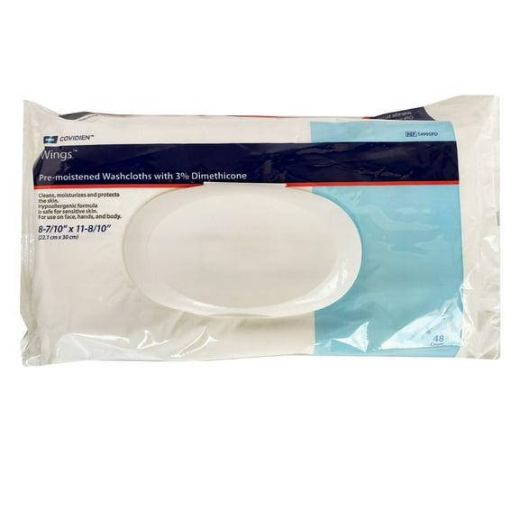 Covidien Wings Pre-Moistened Washcloths 48 Count