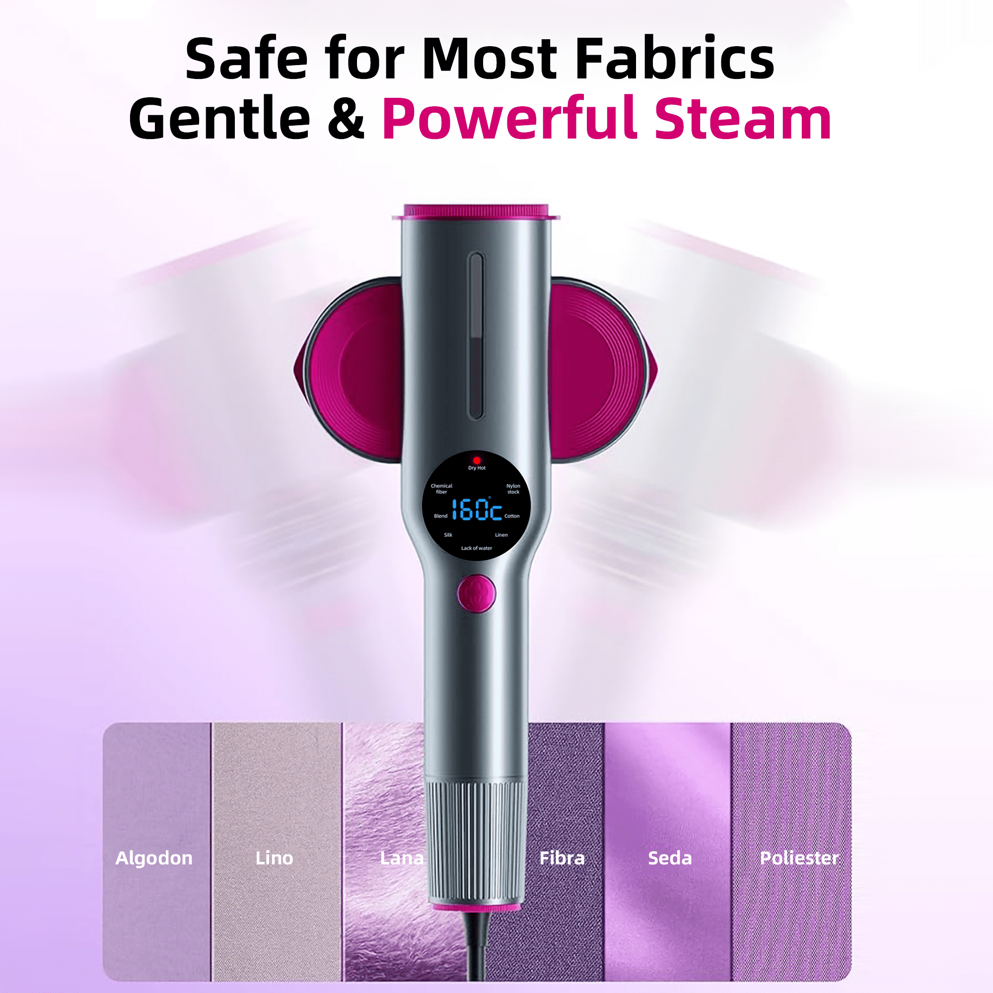 Dr Flash 1200W Handheld Garment Steamer, Portable Clothes Steamer with LED Display, 7 Settings, 90 Degree Swivel Handle for Home and Travel