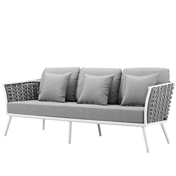 Contemporary Modern Urban Designer Outdoor Patio Balcony Garden Furniture Lounge Sofa, Fabric Aluminum, White Grey Gray