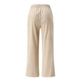 thumbnail image 5 of ibuvkizy Women's Cotton Linen Fall Palazzo Pants Drawstring Elastic Waist Casual Wide Leg Beach Trousers with Pockets Beige,L, 5 of 6