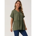 thumbnail image 2 of DARING DIVA Women's Babydoll Casual V Neck Short Sleeve Peplum Blouse S Army Green, 2 of 6