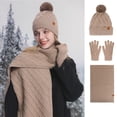 thumbnail image 2 of HNMKIU Winter Knitted Scarf Hat Set Thermal Lined Outdoor Riding Ear Cold Weather Cozy Windproof Unisex Khaki - One Size, 2 of 5
