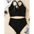 thumbnail image 4 of Women'S Textured Bikini Sets Twist Front Top Swimsuits High Waisted Bathing Suits Black L, 4 of 6