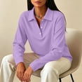 thumbnail image 7 of Women's Long Sleeve Polo Shirt with Button Placket | Long sleeve polo design, button placket, collared neckline, relaxed fit, teacher shirts for women elementary, fitted tops Purple 2XL, 7 of 7