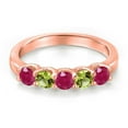 thumbnail image 3 of Gem Stone King 18K Rose Gold Plated Silver Red Ruby and Green Peridot Wedding-Bands Ring for Women | 1.16 Cttw | Round 3.5MM | Gemstone July Birthstone | Size 6, 3 of 6