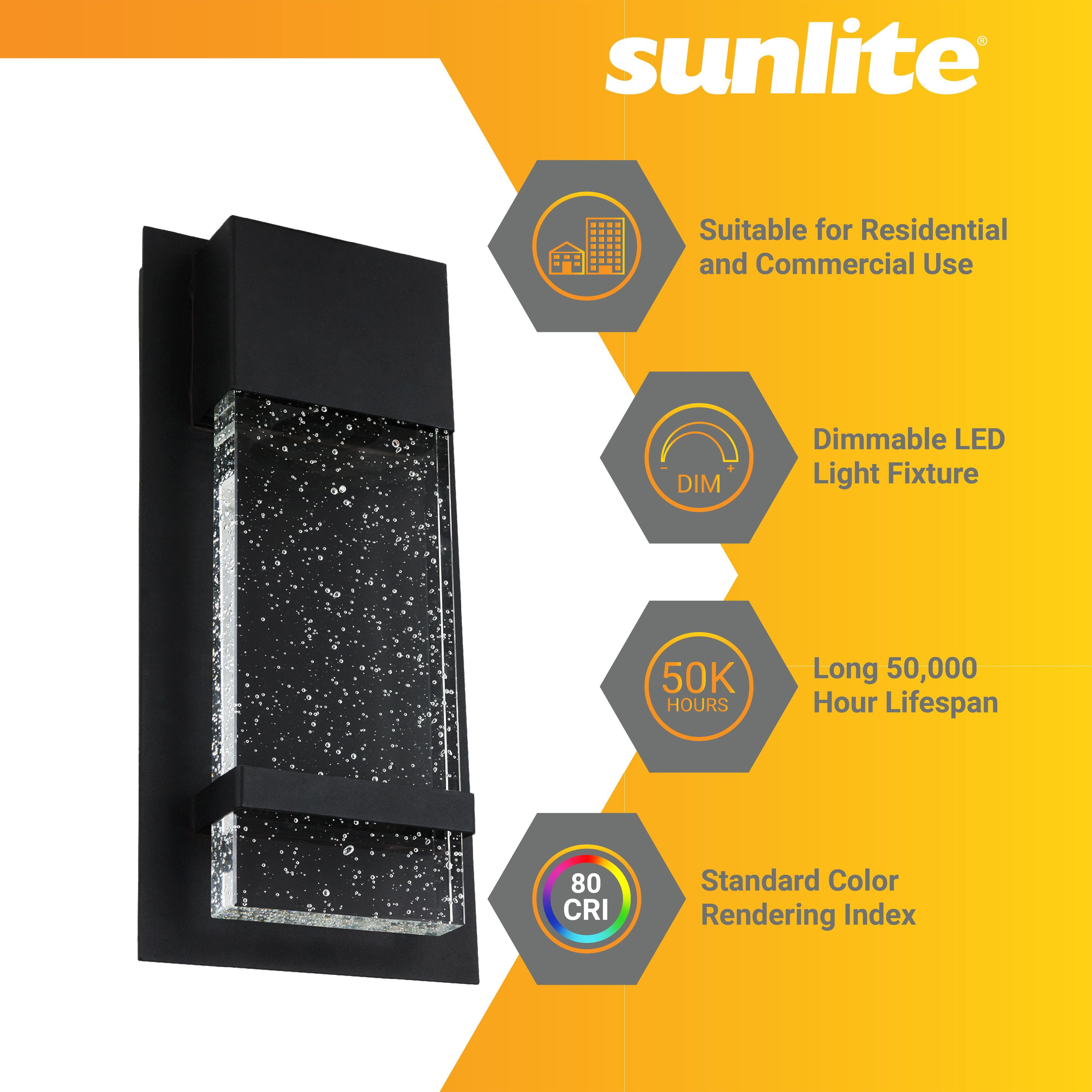 Sunlite 6.5-Inch LED Outdoor Raindrop Wall Sconce Light Fixture, 12 Watts (60W=), 600 Lumens, Color Selectable 30K/40K/50K, Dimmable, 120V, ETL Listed, Black, For Patios, Garage & Entryway Use