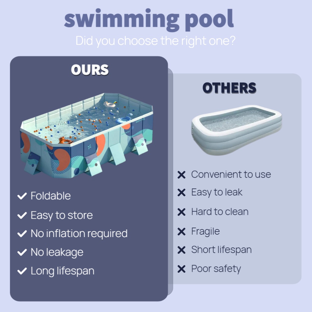 ManyFun Foldable Non-Inflatable Outdoor Swimming Pool, Hard Plastic Shell, 113" x 66" x 20"
