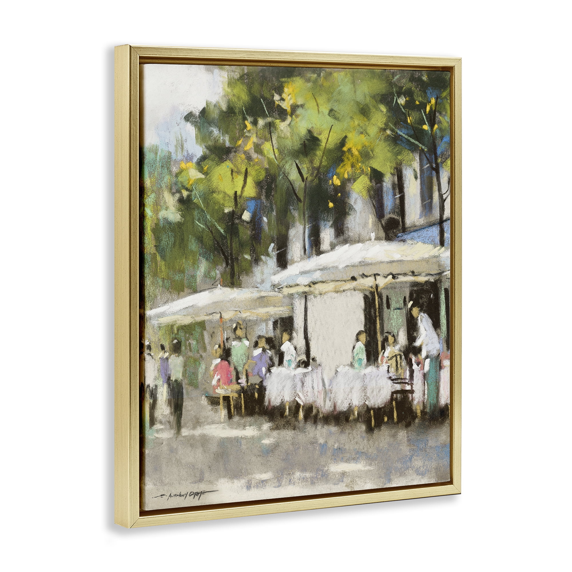 Stupell Industries Sunny Street Cafe Dining Gold Framed Floater Canvas Wall Art, design by Anthony Orme
