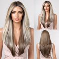 thumbnail image 1 of Pelucas de encaje largas y rectas para mujer, cabello sintético de aspecto Natural, fibra de alta temperatura, resaltado Rubio, sedoso, diario, fiesta, 1 of 4
