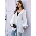thumbnail image 4 of Osfvolr Women'S V-Neck Open Front Chunky Cardigan Lantern Long Sleeve Oversized Knit Outwear with Pocket White One Size, 4 of 8