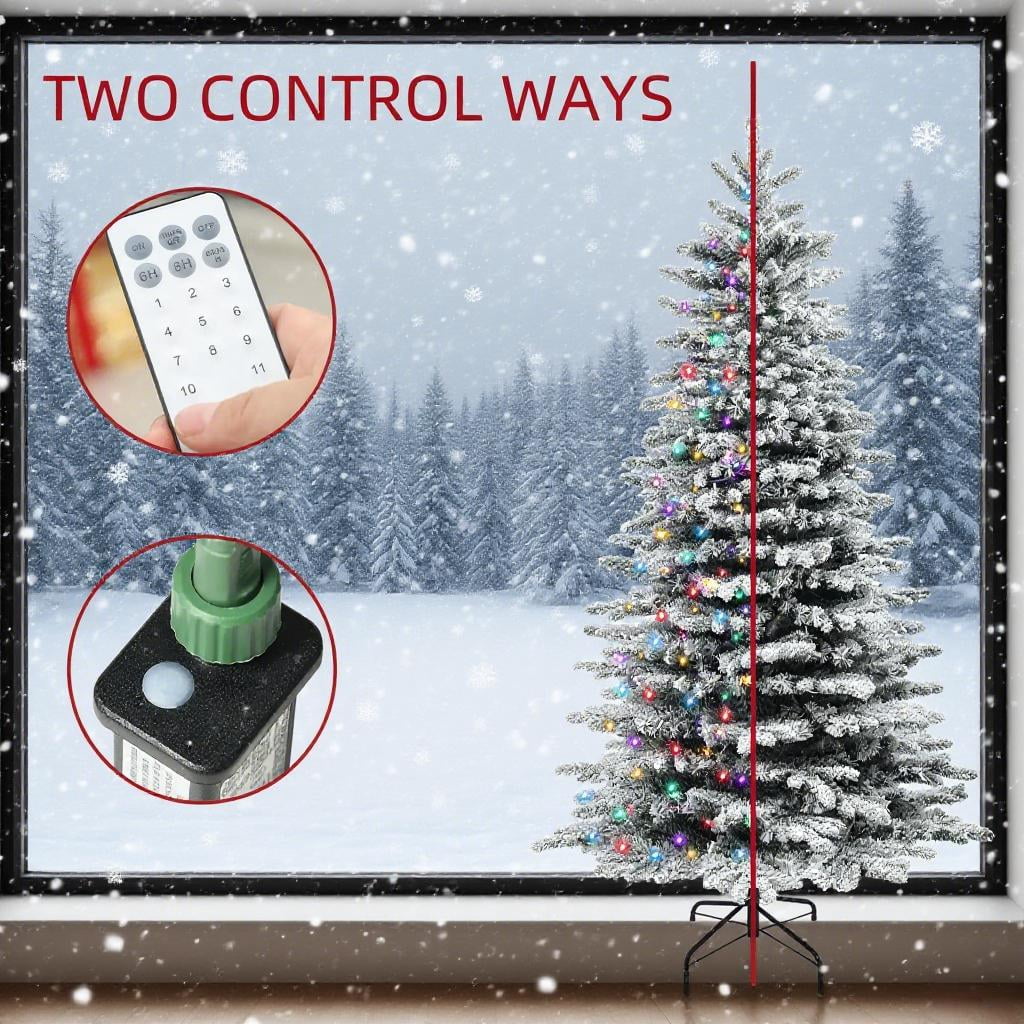 6.5ft Prelit Flocked Christmas Tree 990 Tips 400 Dual Color LED Lights Remote Timer Indoor Decor