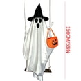 thumbnail image 4 of VORJELT 1.5M Hanging Ghost with Pumpkin Candy Bag - LED Light-Up Outdoor Halloween Decor, Spooky Porch Ornament for Yard and Party White, 4 of 6