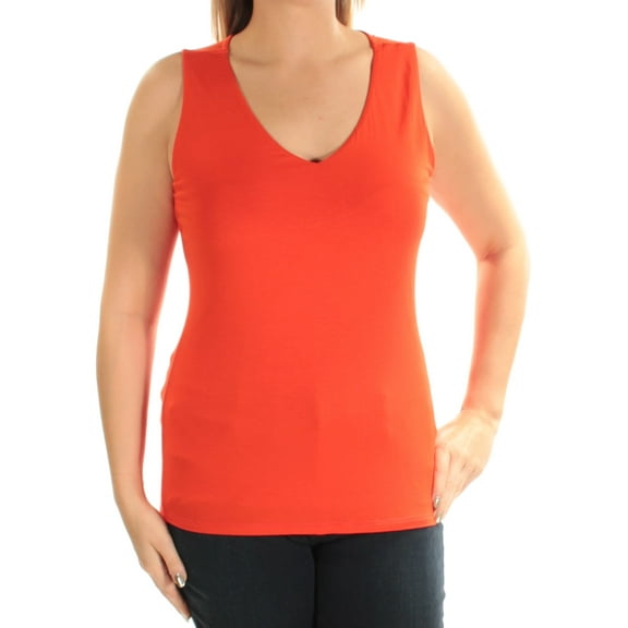 INC Womens Orange Sleeveless V Neck Casual Top L