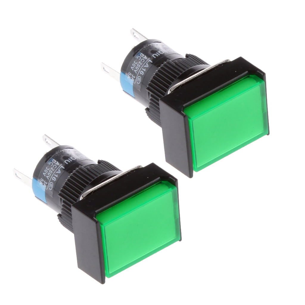 2PCS 16MM Green Square Maintained PUSH BUTTON ILLUMINATED 120V AC/DC 5 PINS 