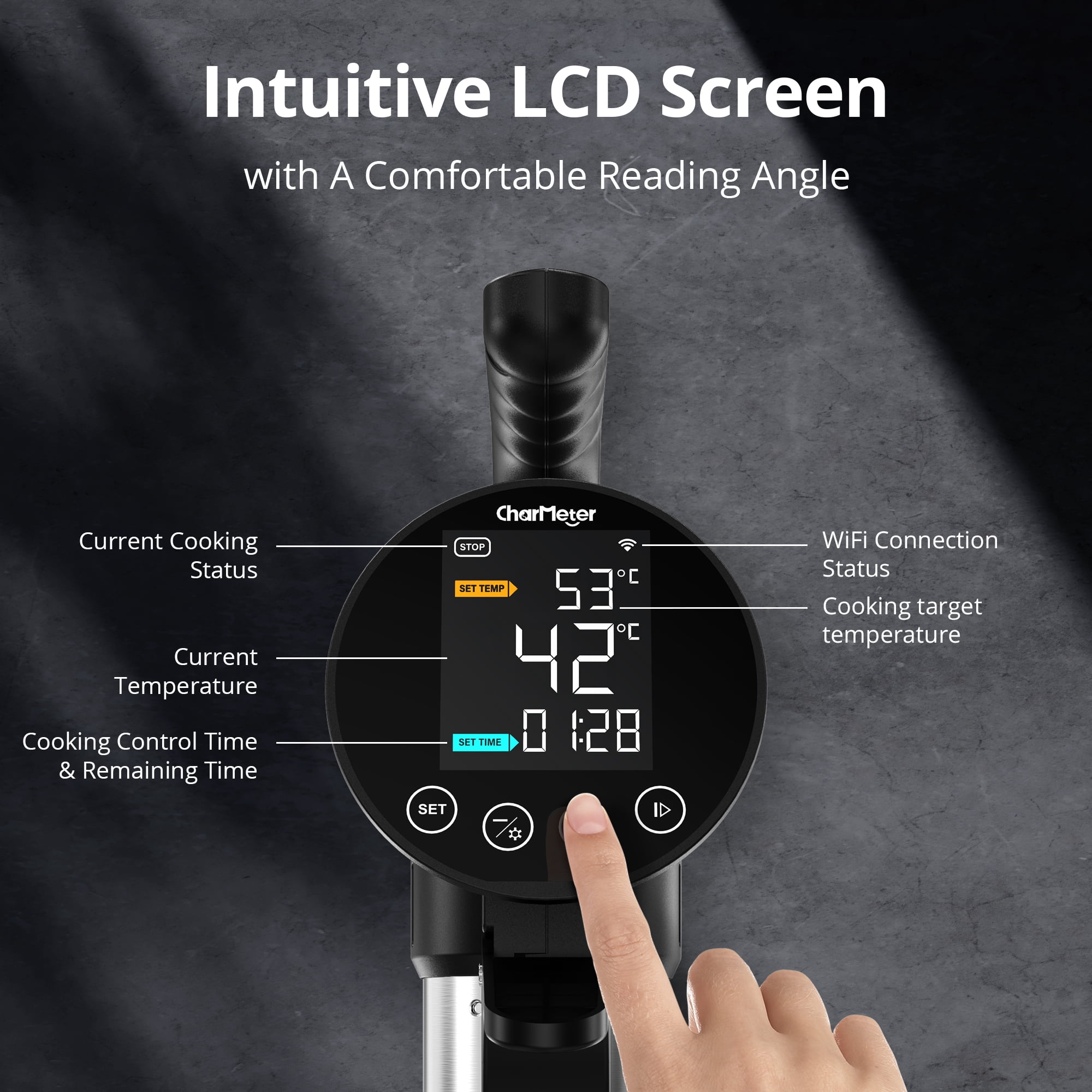 CharMeter SSV-102-W 2.4G WiFi Sous Vide Cooker, 1000W Sous Vide Machine with Immersion Circulator, App Recipes, Alarms, Timer and Booking Function, Ultra Accurate Control