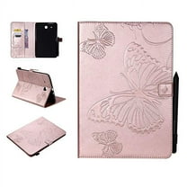 Galaxy Tab E 9.6" (SM-T560/T561) Case, Allytech Embossed with Butterfly Series Folio Stand Wallet Case with Cards/Cash Holder for Samsung Galaxy Tab E 9.6-inch (NOT for SM-T560NU), Rosegold