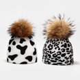 thumbnail image 4 of Unisex Cute Cow Zebra Print Beanie Hat Detachable Pompom Warm Knitted Cap, 4 of 15