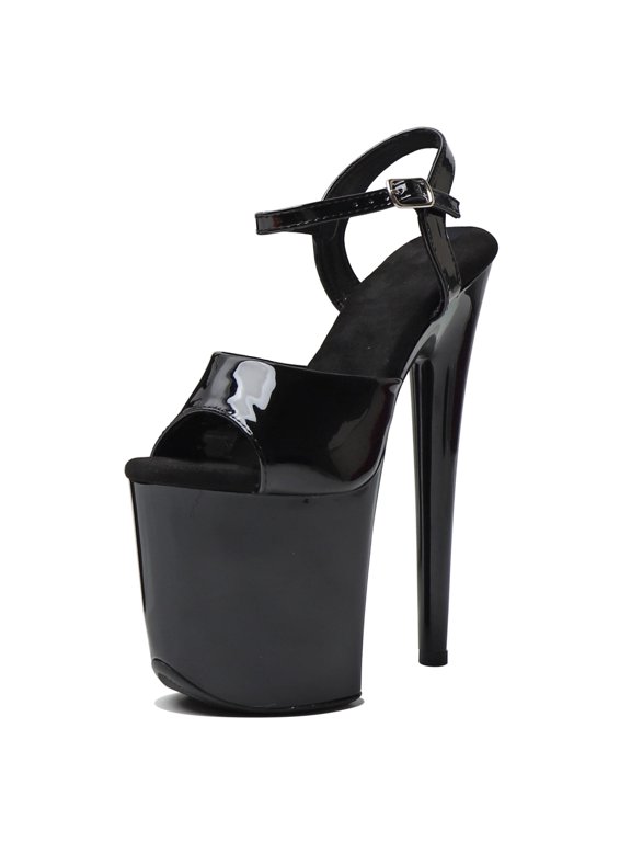 Women's 8-Inch Platform Heels, Stiletto Ankle-Strap Sexy Pole Dancing Exotic High Heel Shoes for Party & Club, Black 12