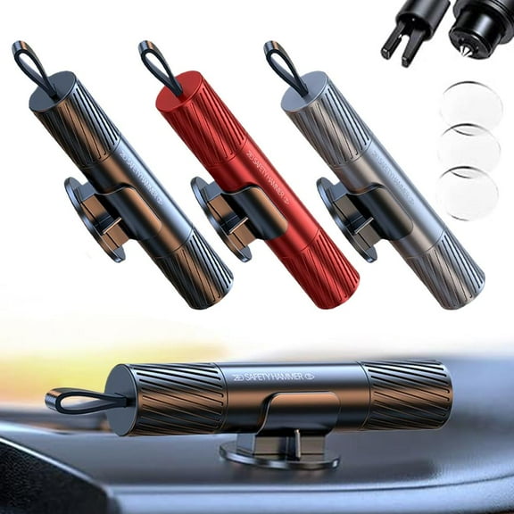 Tactical Car Emergency Escape Tool - Spring-Loaded Window Breaker & Seatbelt Cutter, 20KGF Impact Force, Underwater Use, Aluminum Alloy Life Saver with Mount Base