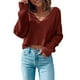 thumbnail image 4 of Gibobby Sueter Dama Suéter con cuello en V para mujer, camiseta recortada de punto, de manga larga, suéteres cortos, Top cálido y Sexy (Marrón, S), 4 of 5