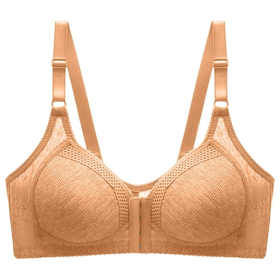 LYEAA Front Closure Bras for Women Plus Size Soft No Wire Push up Everyday Bras Wireless Support Solid Lightly Lined Lift Sleep Bras Comfortable Wirefree Breathable Shaping Daily Bralette Brown 3XL