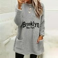 thumbnail image 2 of Lovskoo Fuzzy Fleece Pullover Tops for Women Winter Warm Round Neck Printed Long Sleeve with Pocket Solid Color Warm Top Gray, 2 of 5