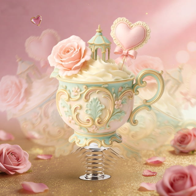 Romantic Acrylic Tea Cup Rocking Ornament with Roses - Perfect Gift for Lovers, Anniversaries & Valentine's Day