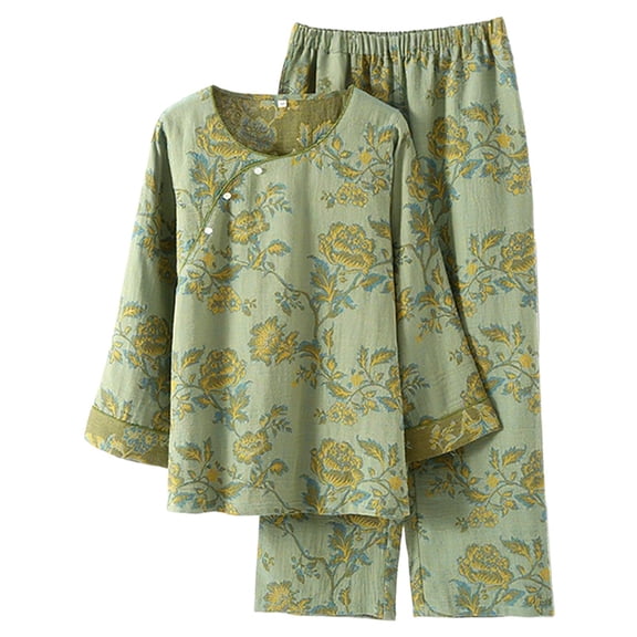 NAFUU Womens Pajamas Set 2 Piece Women's Jacquard Pajama Set 3/4 Sleeves Slanted Collar Sleepwear Long Pants Loungewear Soft Pjs Set Xmas Pjs Sleepwear