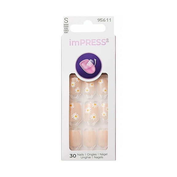KISS imPRESS Design  Press on Nails, Sweet Fantasy, Beige, Short Squoval, 30 Count