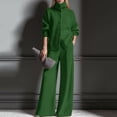 thumbnail image 2 of Womens Elegant Knit Ensemble Solid Color Two Piece Set High Neck Cardigan and Wide Leg Trousers Cozy Outfit Green XL, 2 of 5