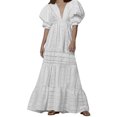 thumbnail image 4 of Vestido largo bohemio elegante para mujer, con encaje, calado, mangas abullonadas, escote en V, informal, holgado, color blanco, 4 of 4