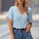 thumbnail image 5 of Camiseta De Gasa Camiseta de retazos de encaje Camiseta de gasa con cuello en V para mujer Camiseta holgada de verano (Azul L) Cgtredaw para Mujer Azul T L, 5 of 6