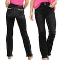 thumbnail image 3 of Pantalones Vaqueros Rectos para Mujer, Cintura Alta, Elásticos, Deshilachados, con Dobladillo Sin Rematar, Holgados, Informales. Negro XS, 3 of 7